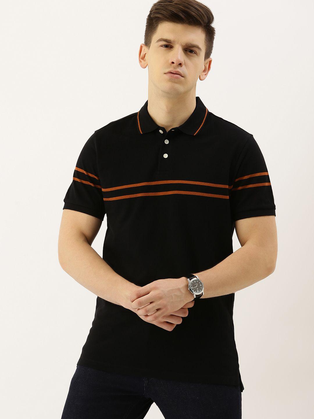 invictus men black & red striped polo collar t-shirt