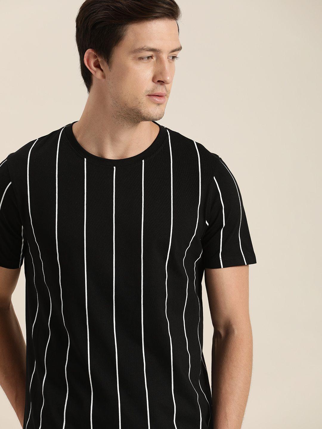 invictus men black  white striped round neck pure cotton t-shirt