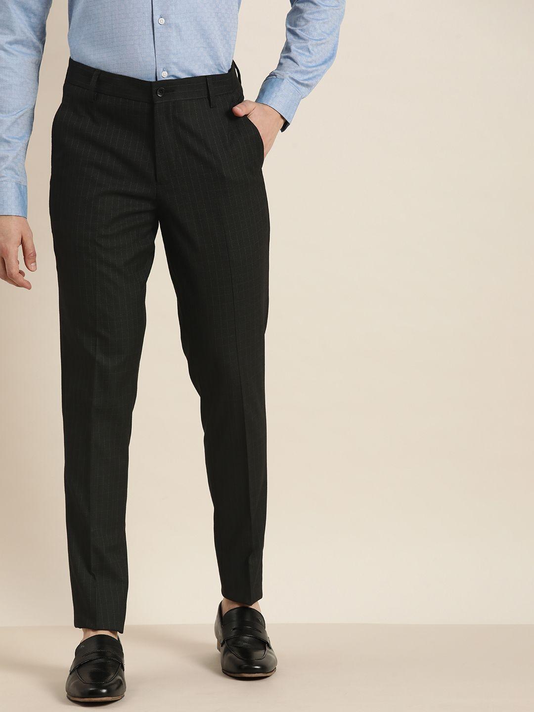 invictus men black checked slim fit trousers