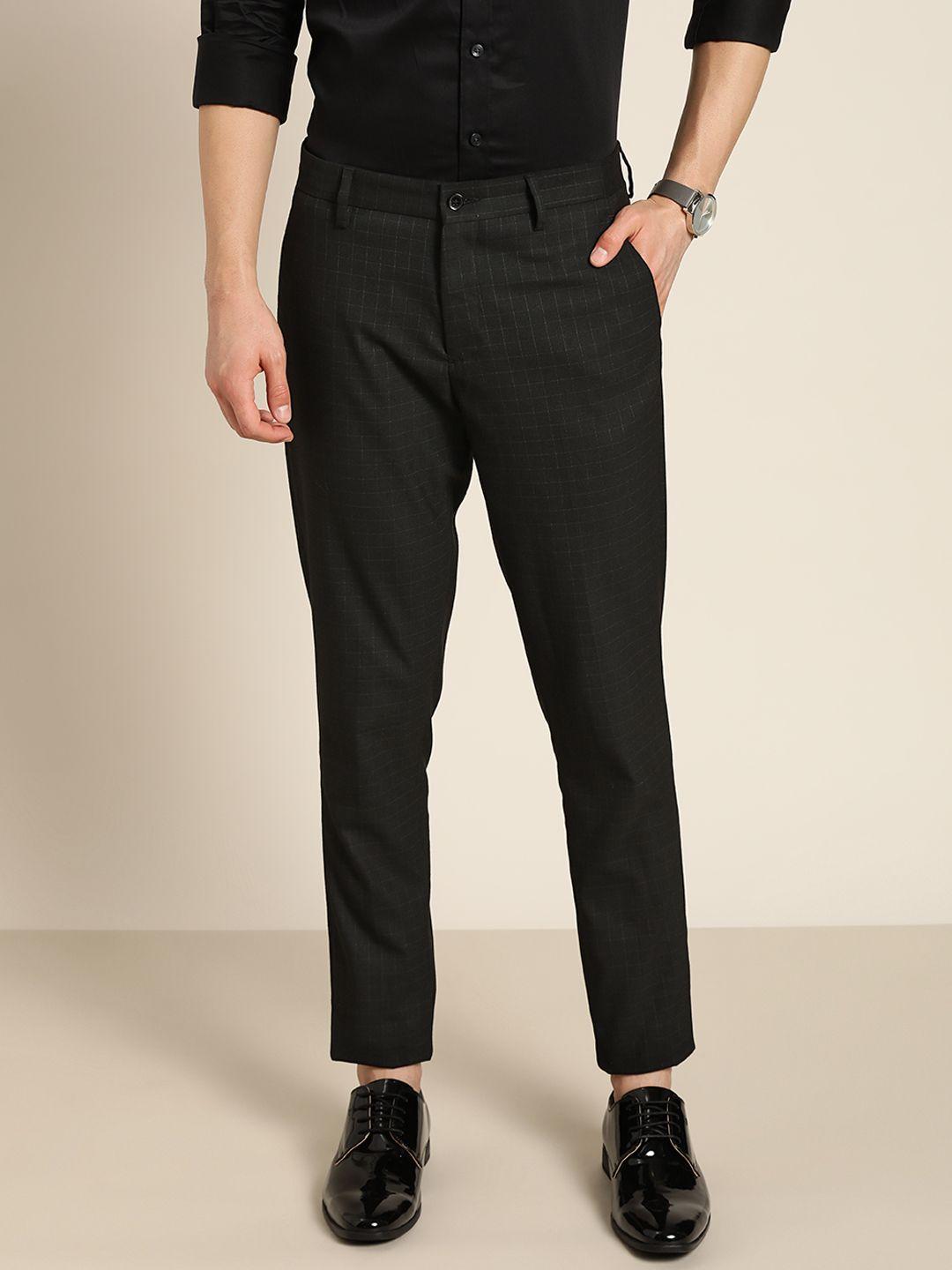 invictus men black checked trousers