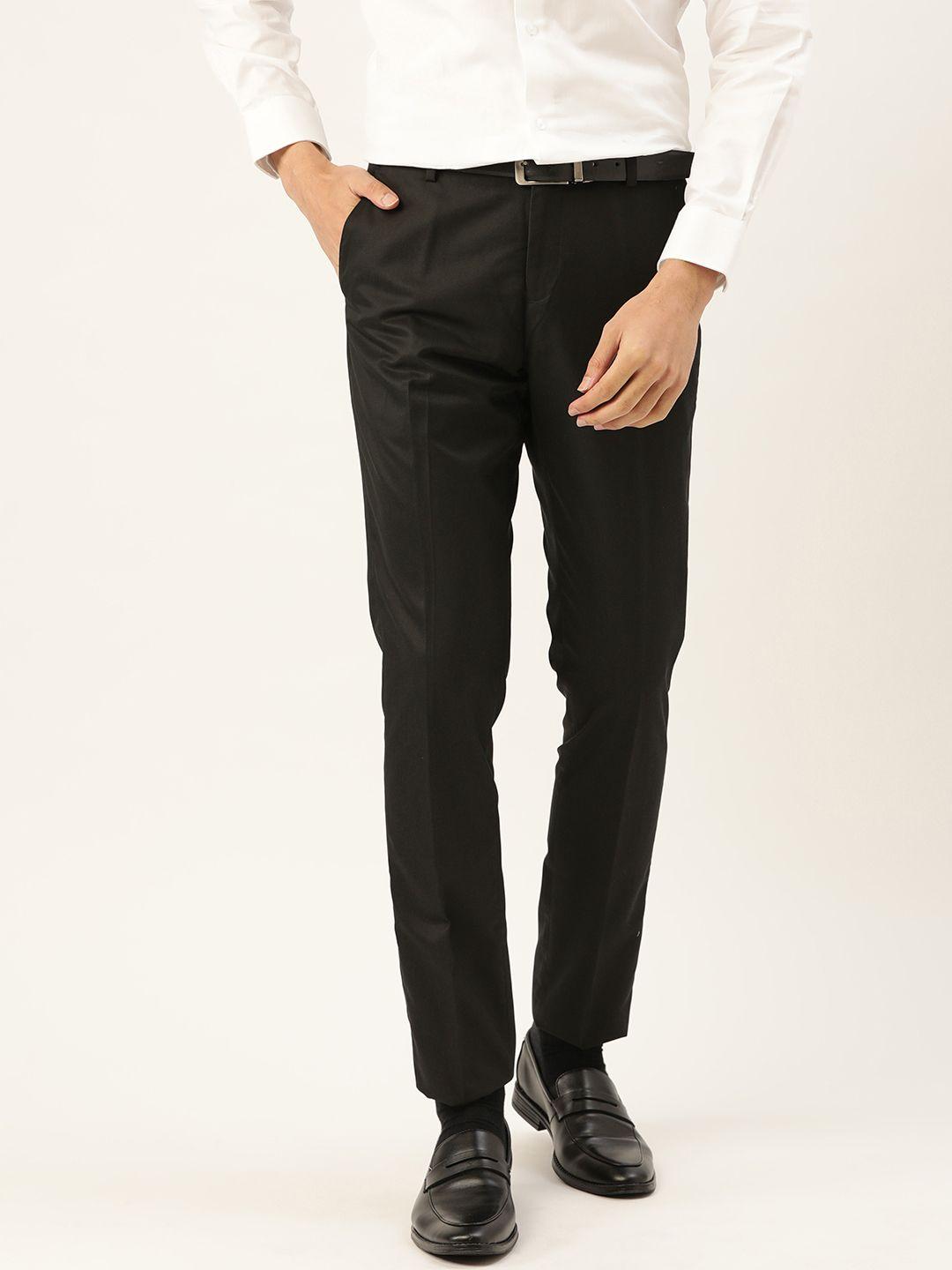 invictus men black solid formal trousers