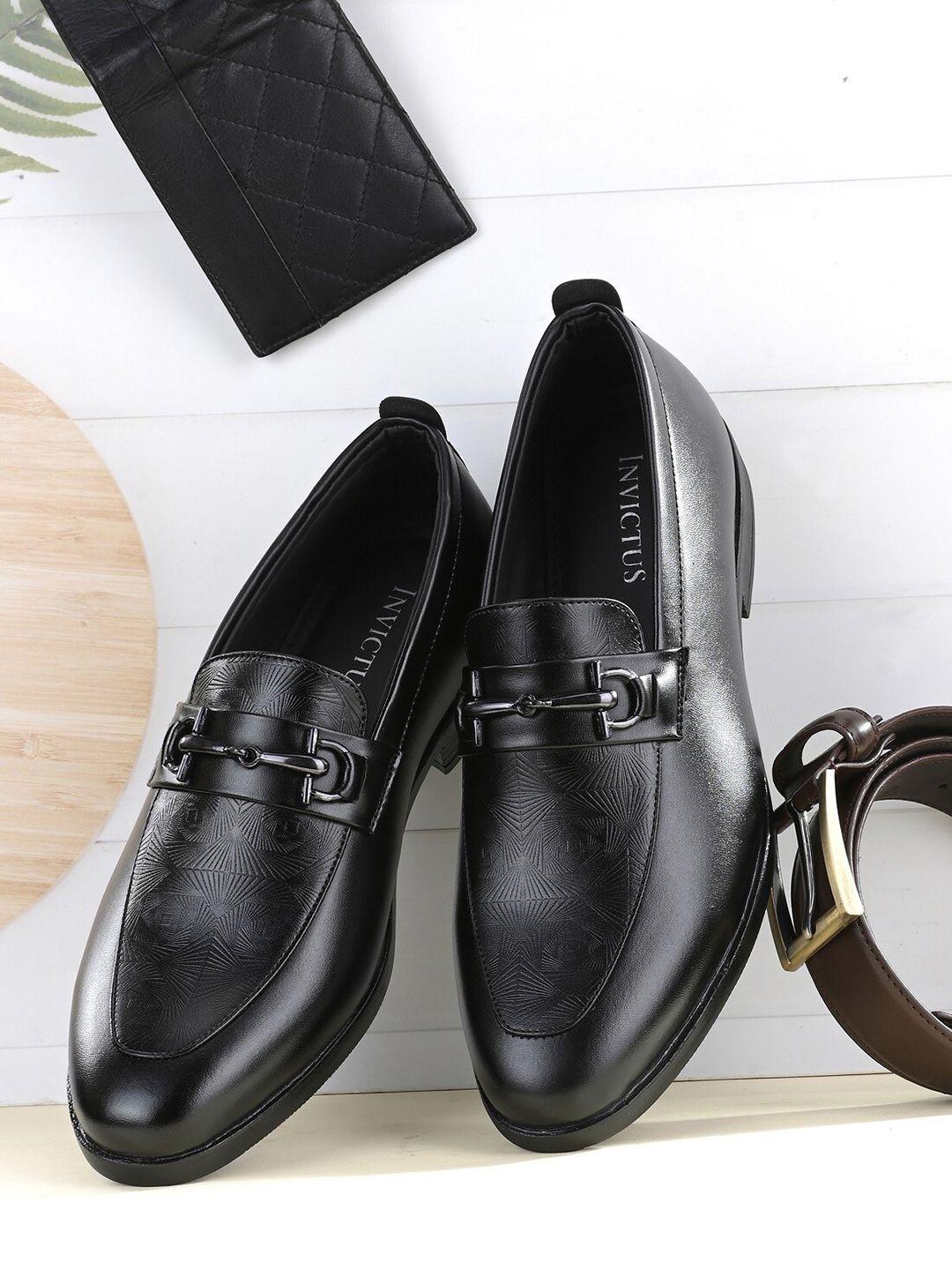 invictus men black solid slip-on formal loafers