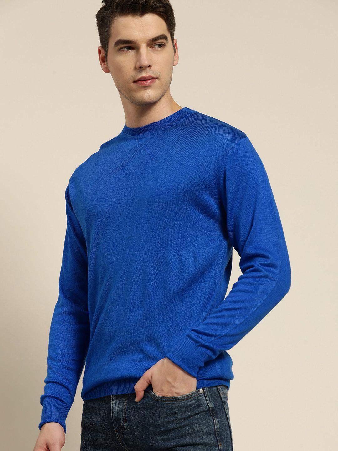 invictus men blue round neck knitted pullover