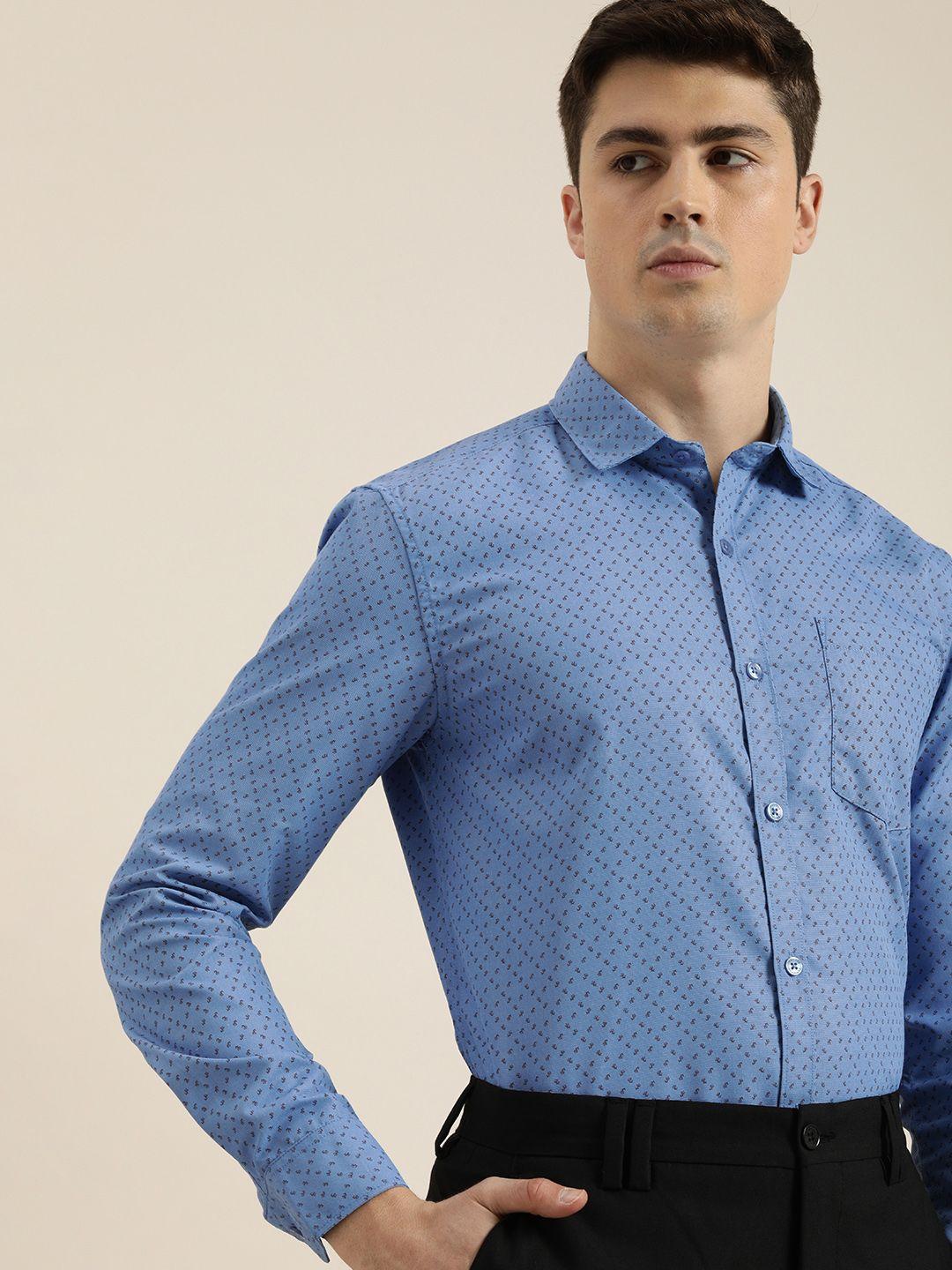 invictus men blue slim fit ditsy floral printed formal shirt