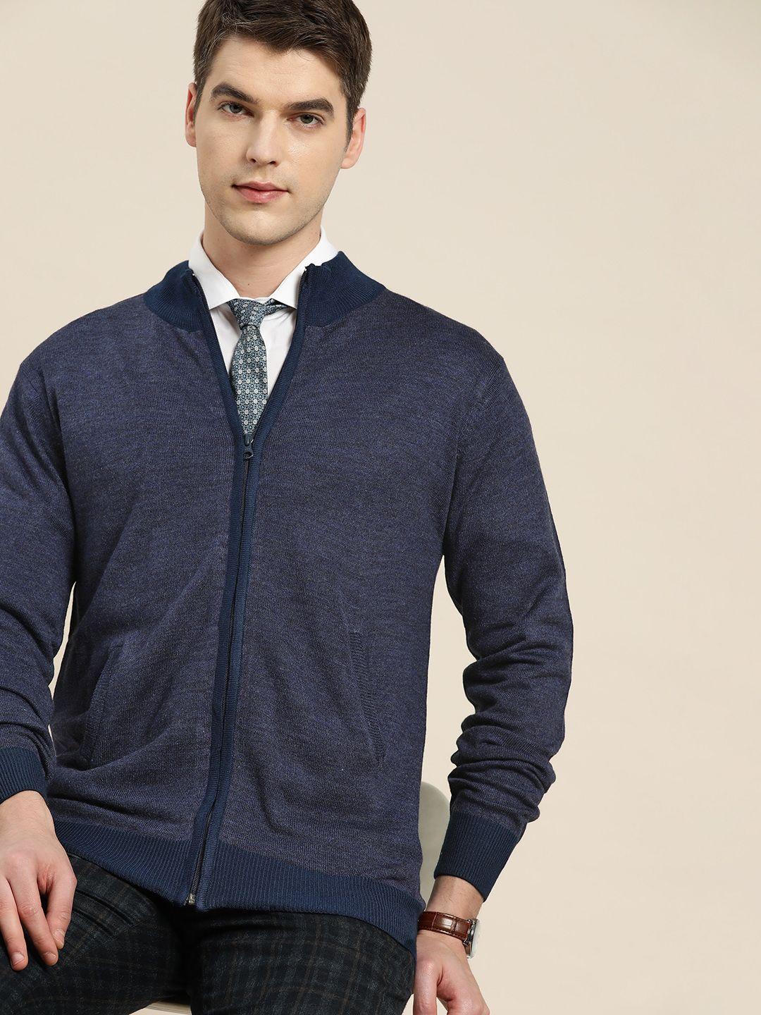 invictus men blue solid acrylic cardigan