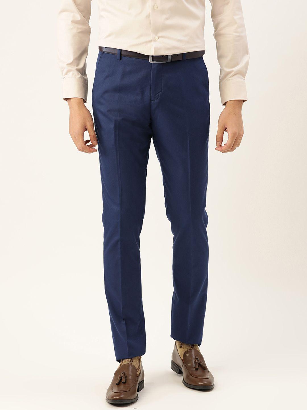 invictus men blue solid formal trousers