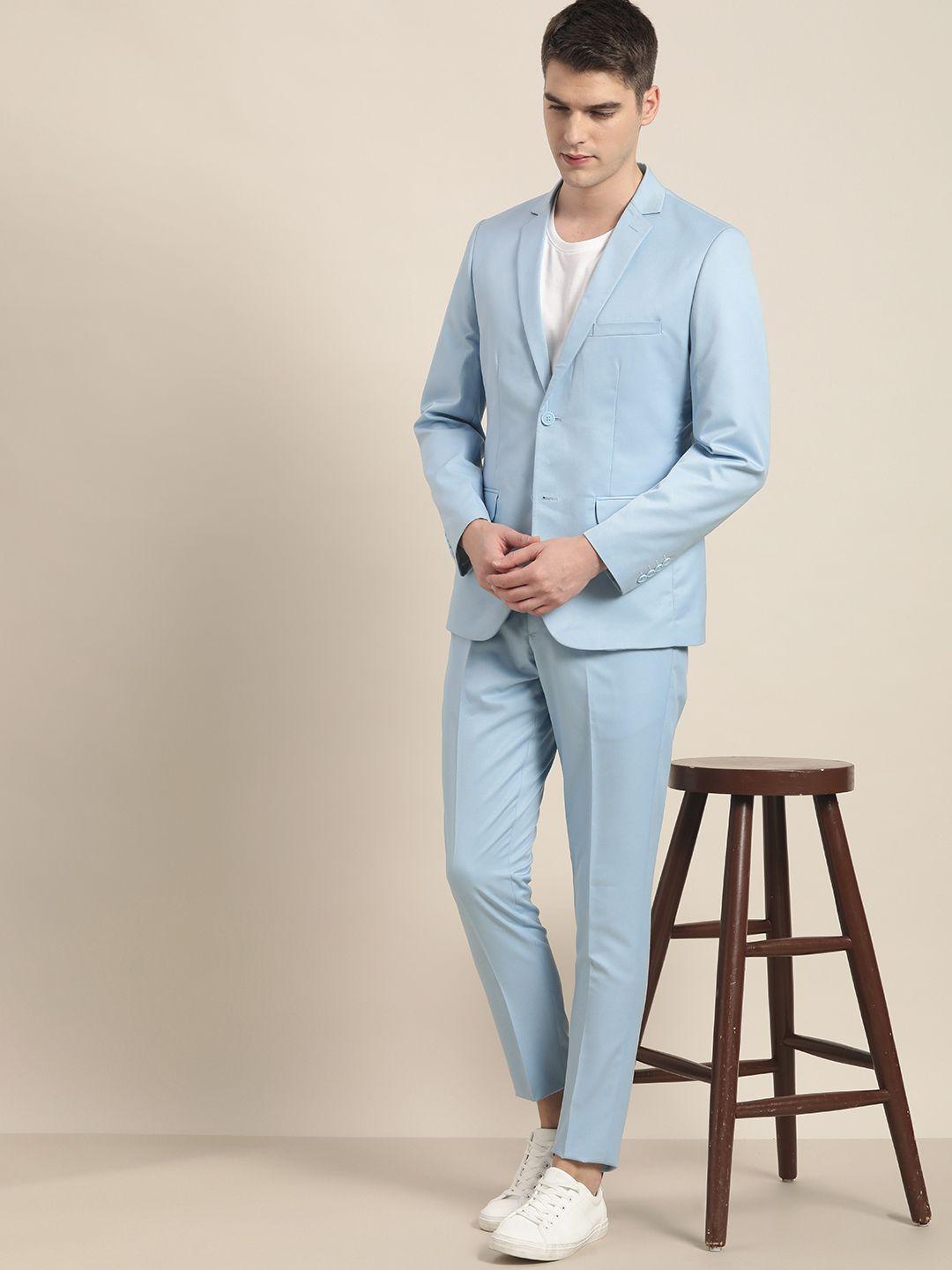 invictus men blue solid slim fit single-breasted 2-piece suit