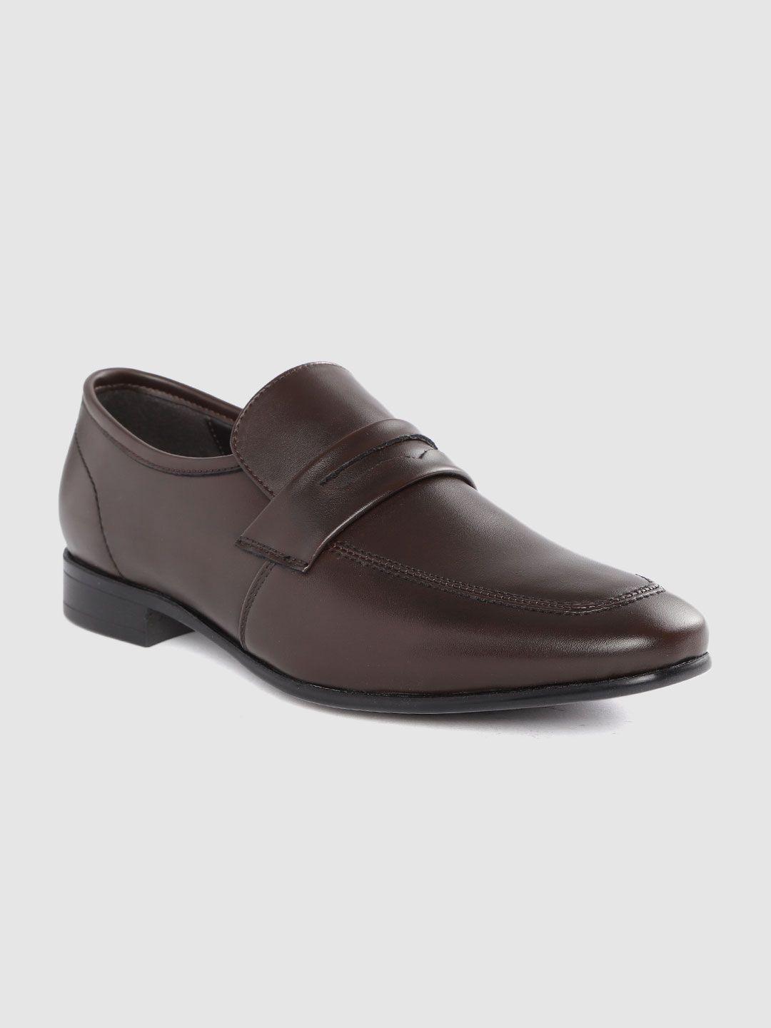 invictus men coffee brown solid formal slip-on shoes