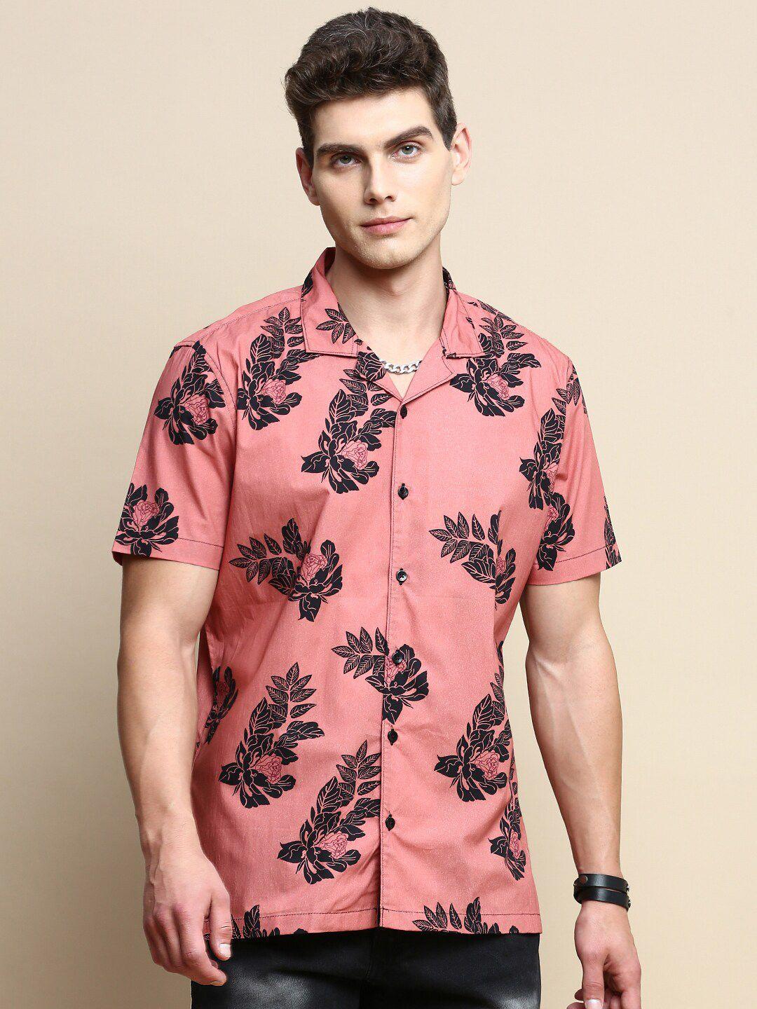 invictus men coral club slim fit floral opaque printed casual shirt