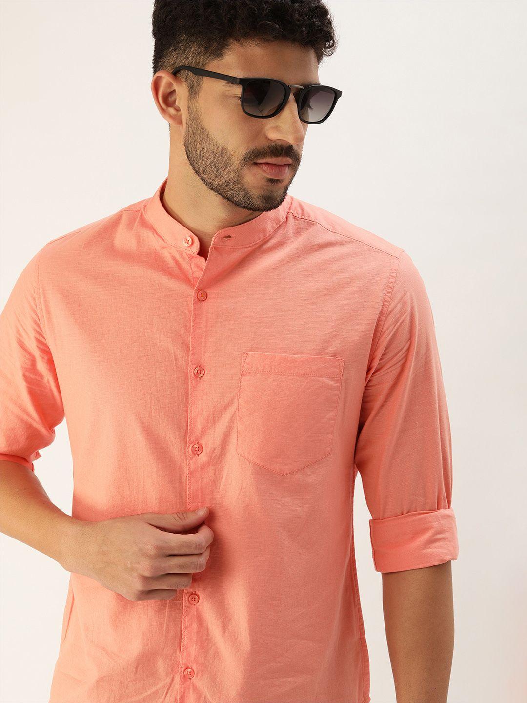 invictus men coral pink slim fit casual shirt