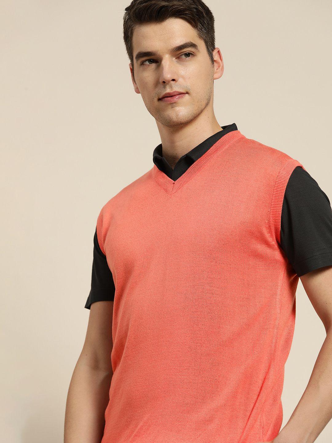 invictus men coral pink v-neck knitted pullover