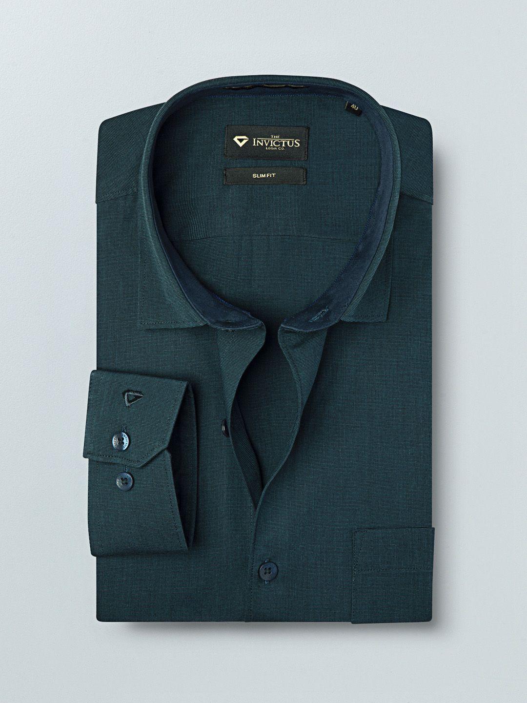 invictus men green slim fit solid formal shirt