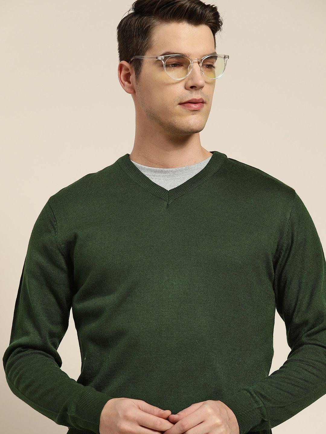 invictus men green v-neck knitted pullover