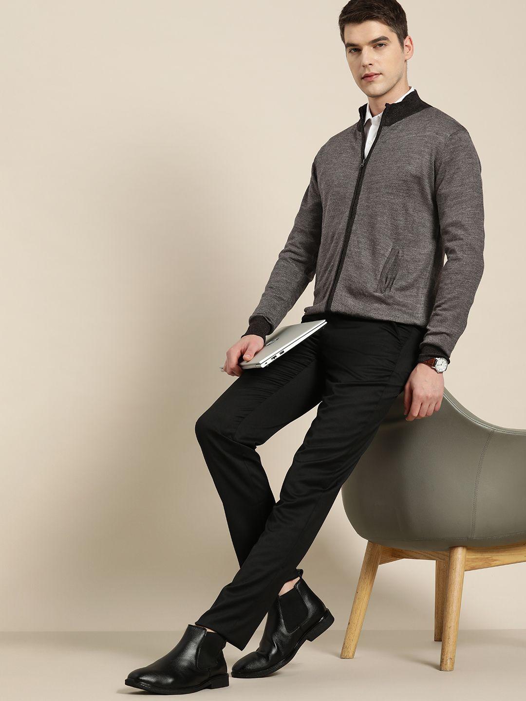 invictus men grey melange acrylic cardigan