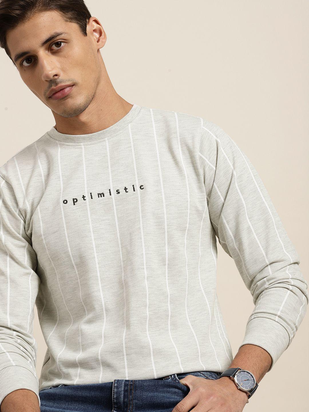 invictus men grey melange striped sweatshirt