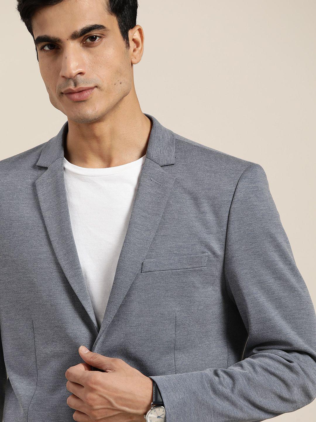 invictus men grey solid single-breasted slim fit smart casual blazer