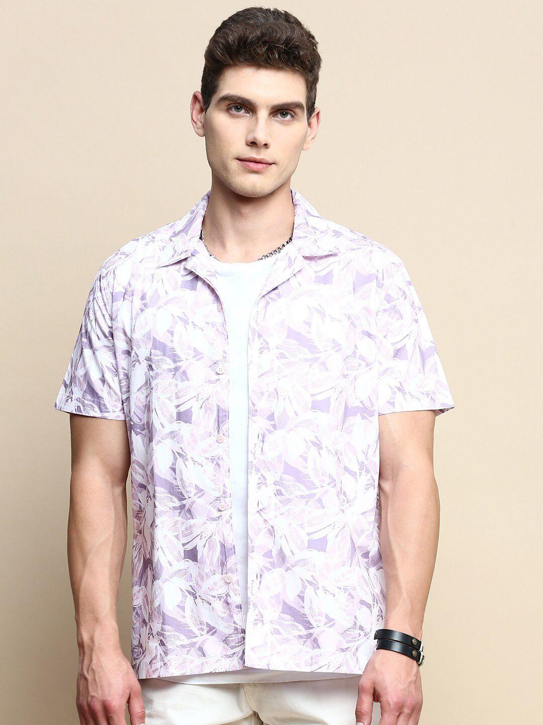 invictus men lavender club slim fit opaque printed casual shirt