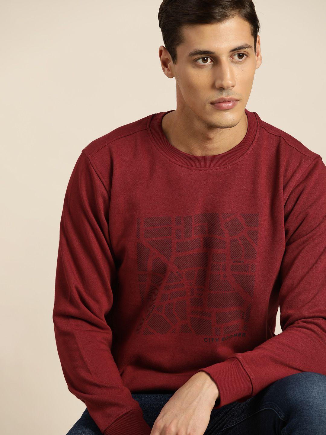 invictus men maroon & black printed sweatshirt