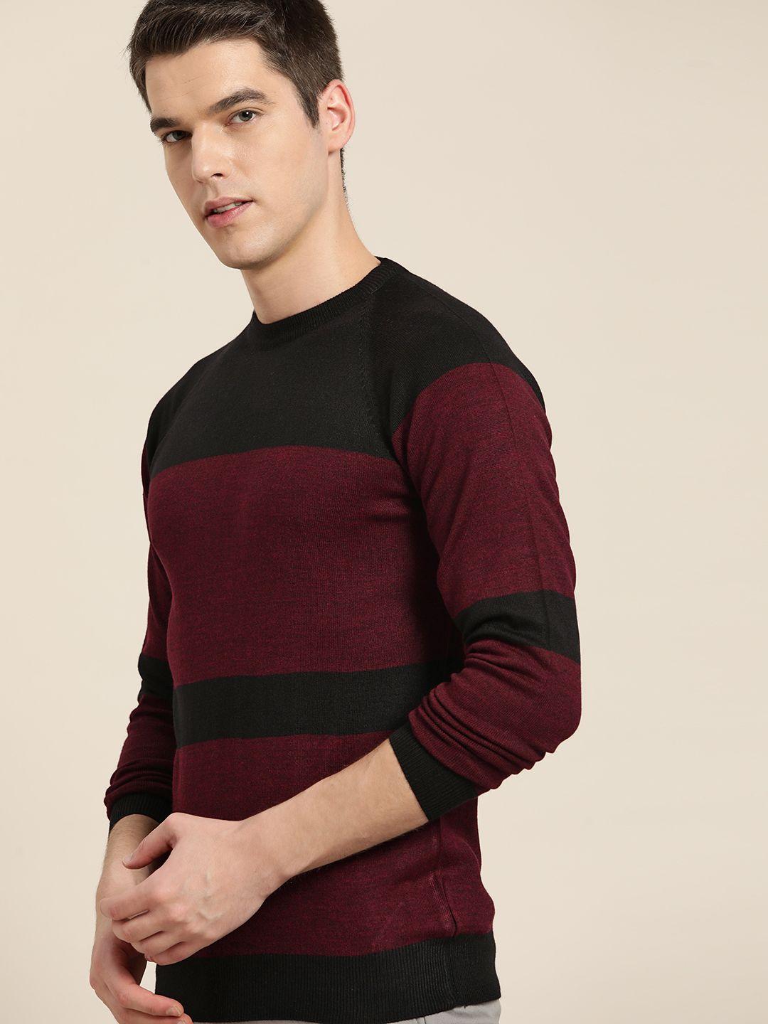 invictus men maroon & black striped pullover