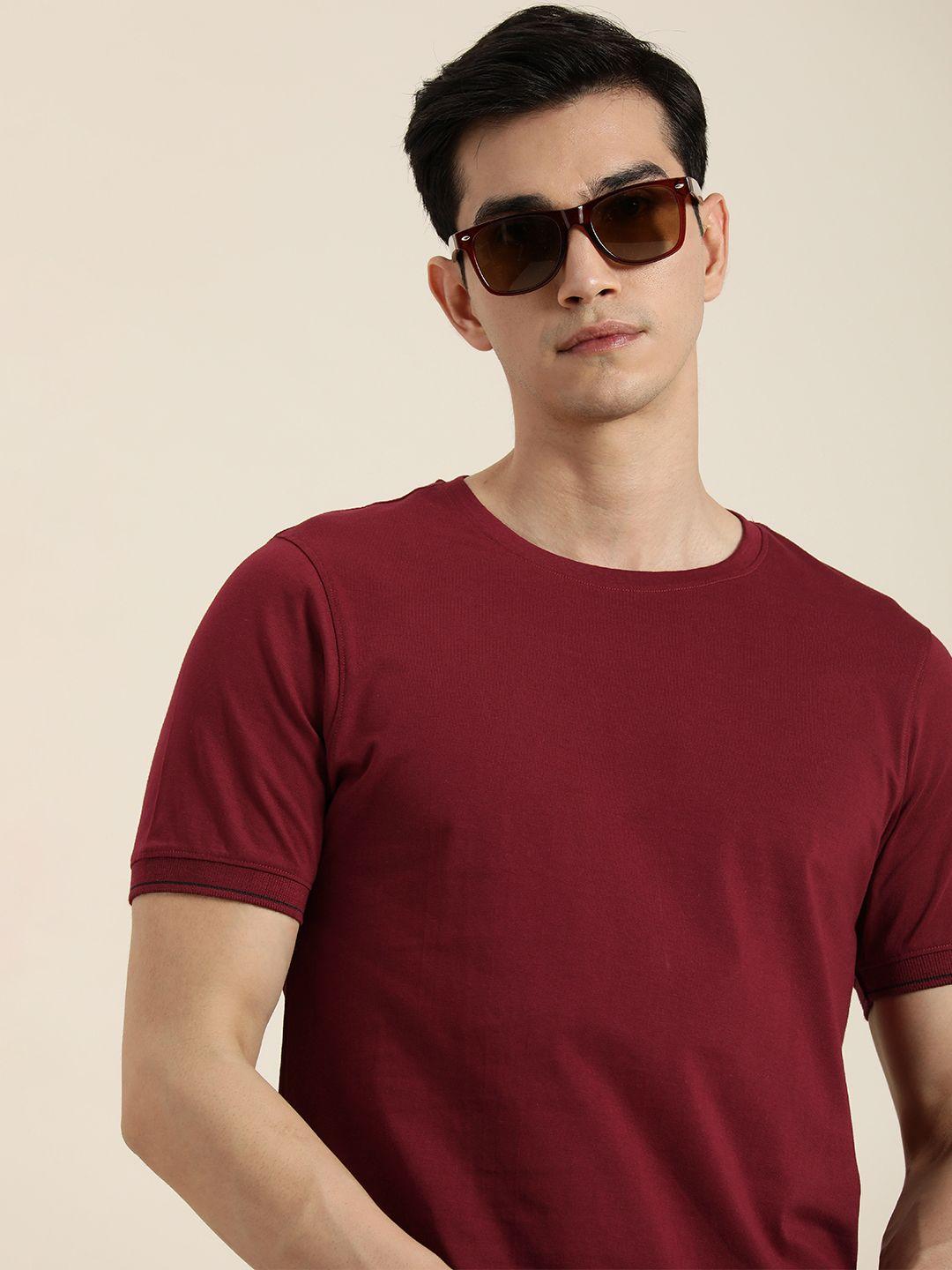 invictus men maroon pure cotton slim fit t-shirt