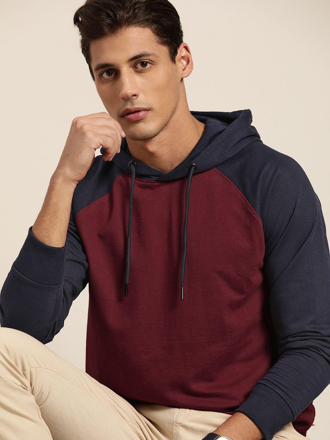 invictus men maroon solid hooded sweatshirt