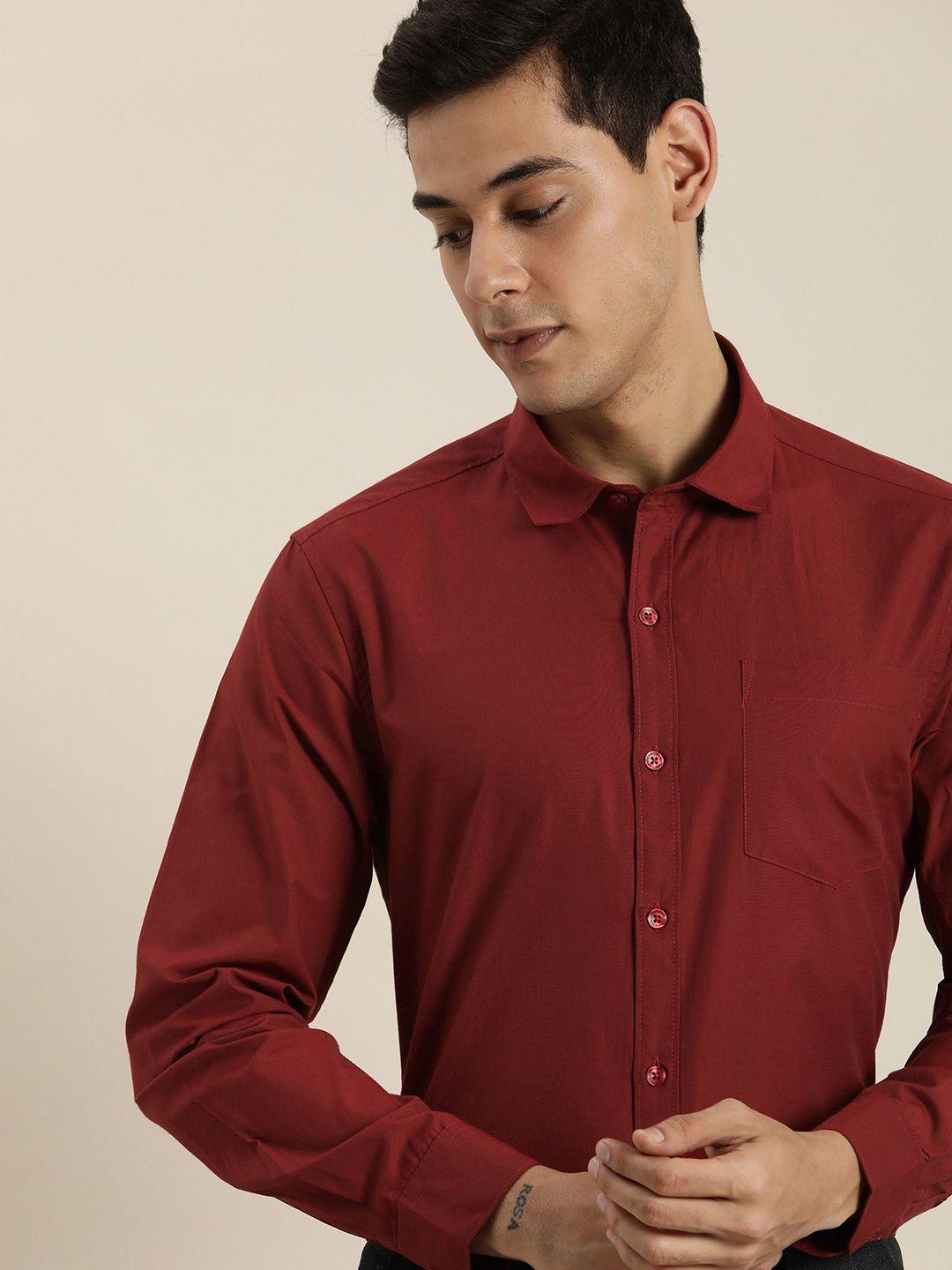 invictus men maroon solid slim fit semiformal shirt