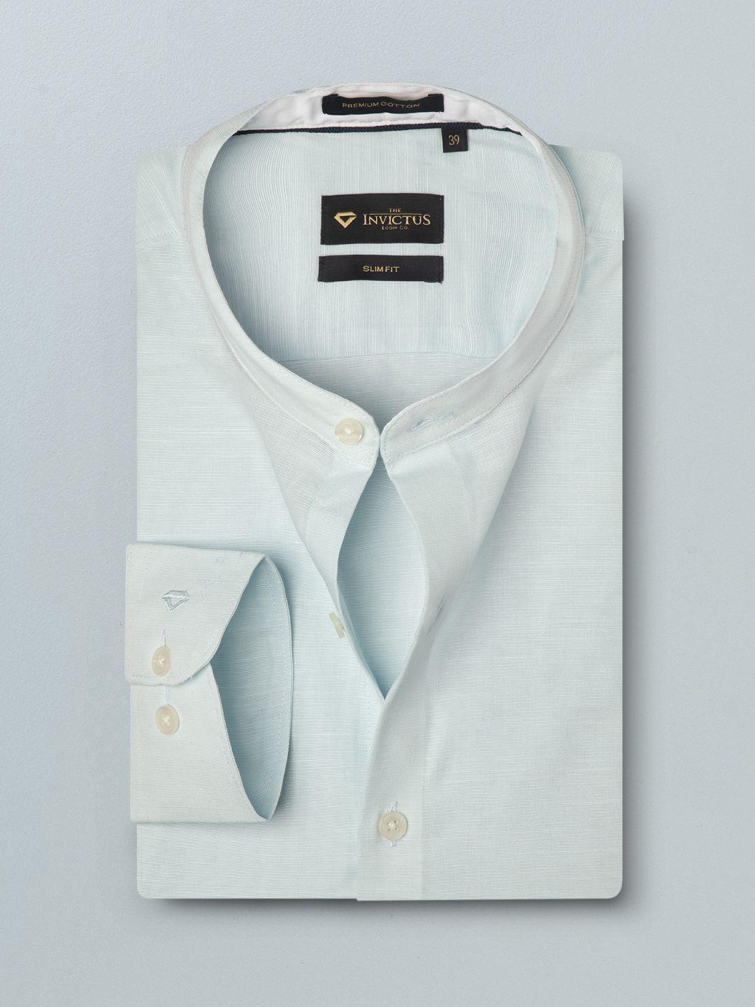 invictus men mint green pure cotton slim fit solid semiformal shirt