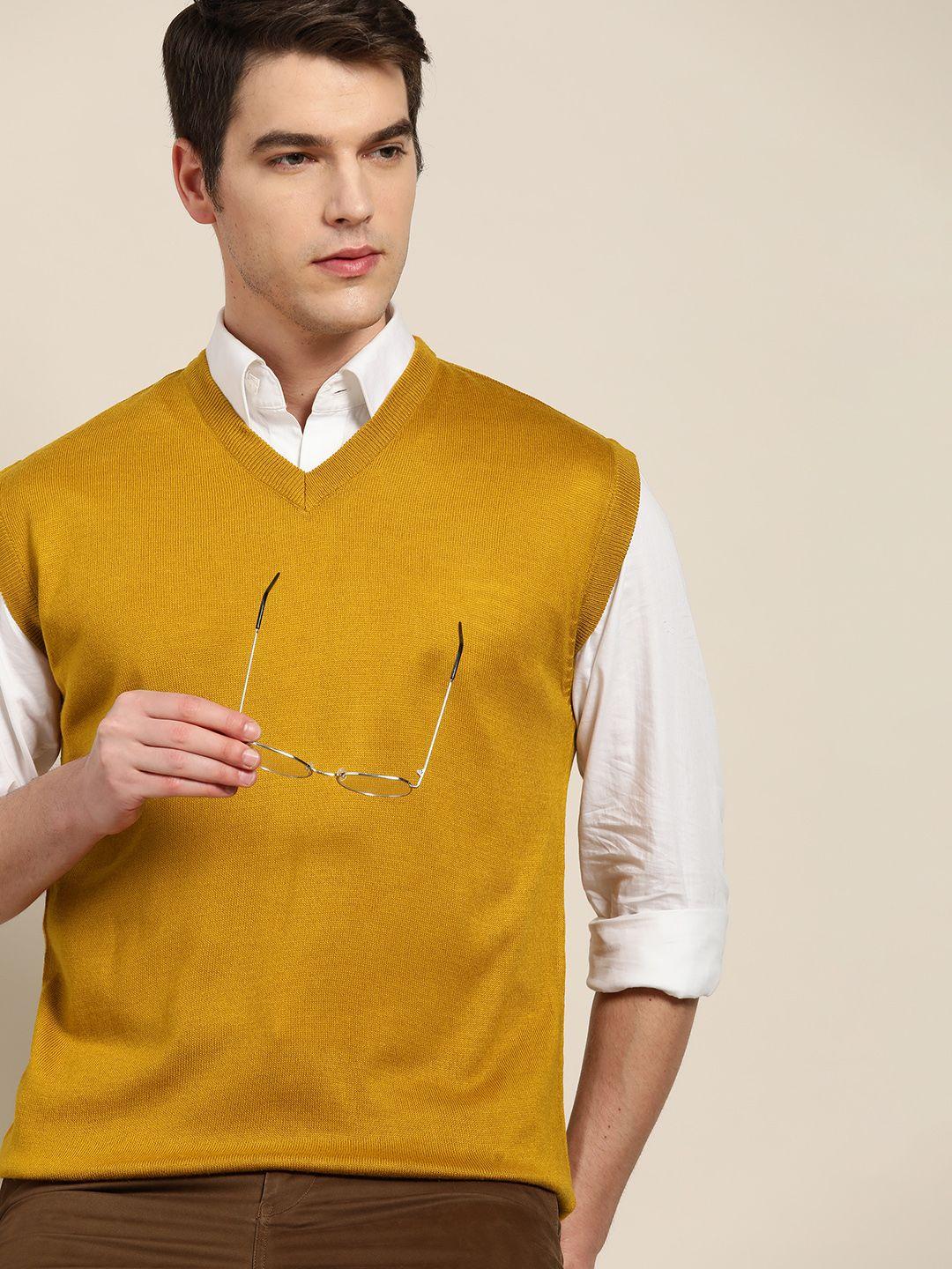 invictus men mustard yellow solid sweater vest