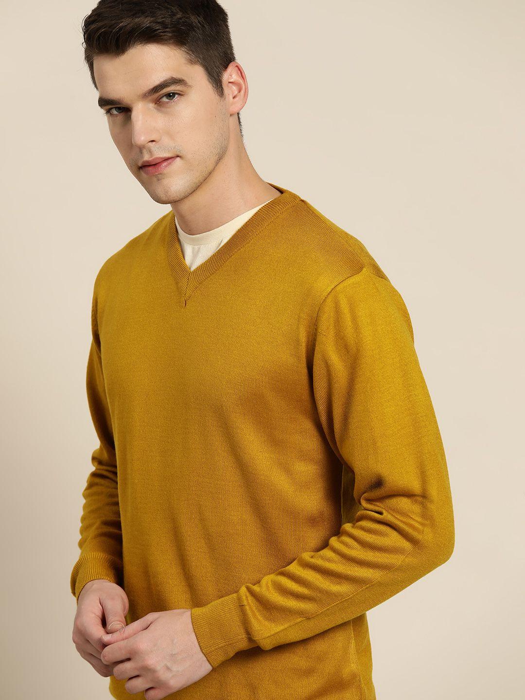 invictus men mustard yellow v-neck knitted pullover