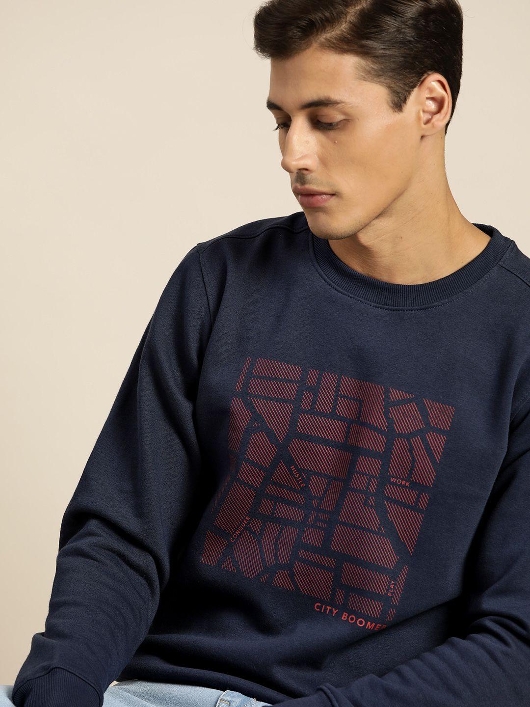 invictus men navy blue & red printed sweatshirt