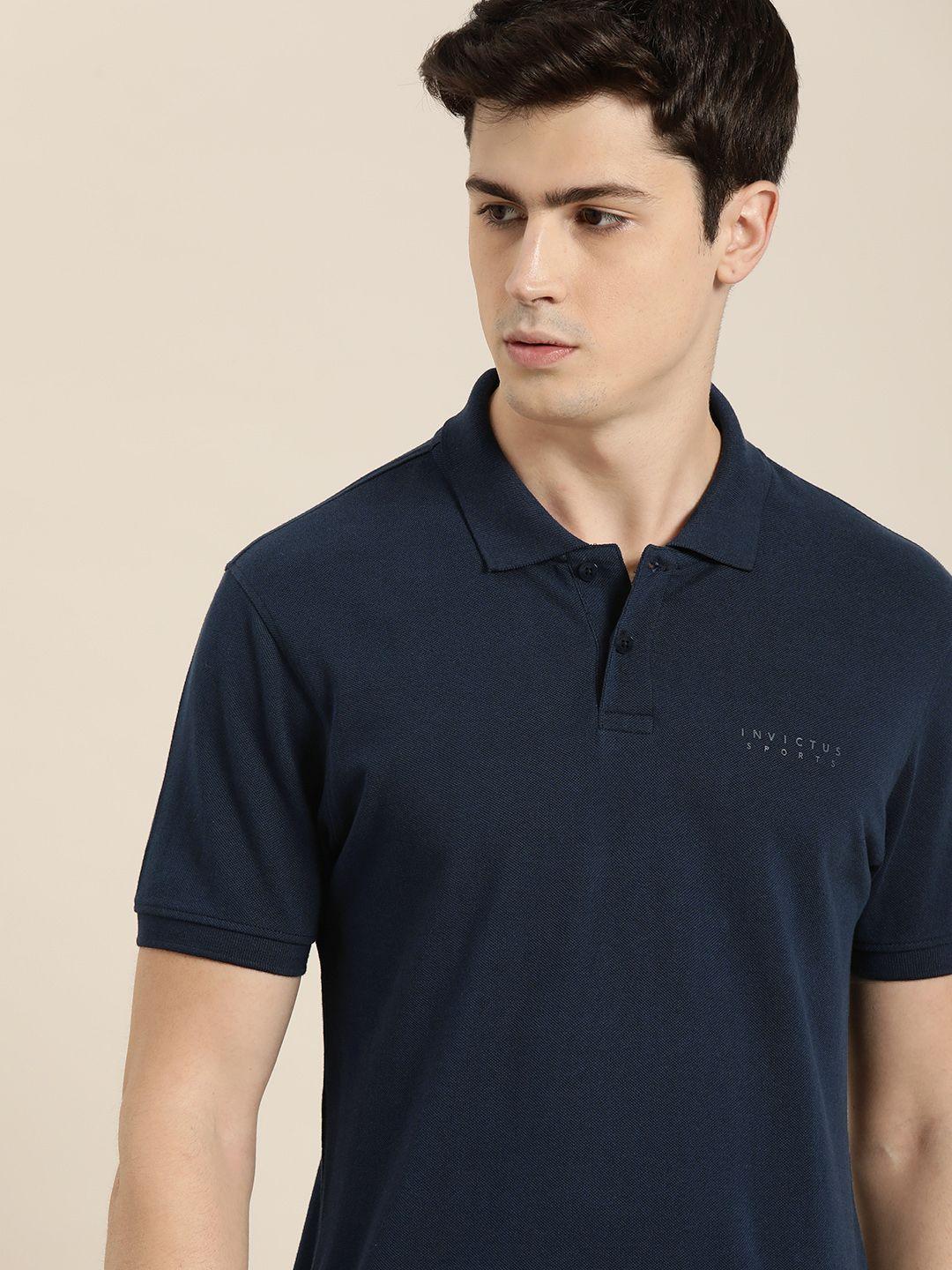 invictus men navy blue solid polo collar fresh-on t-shirt