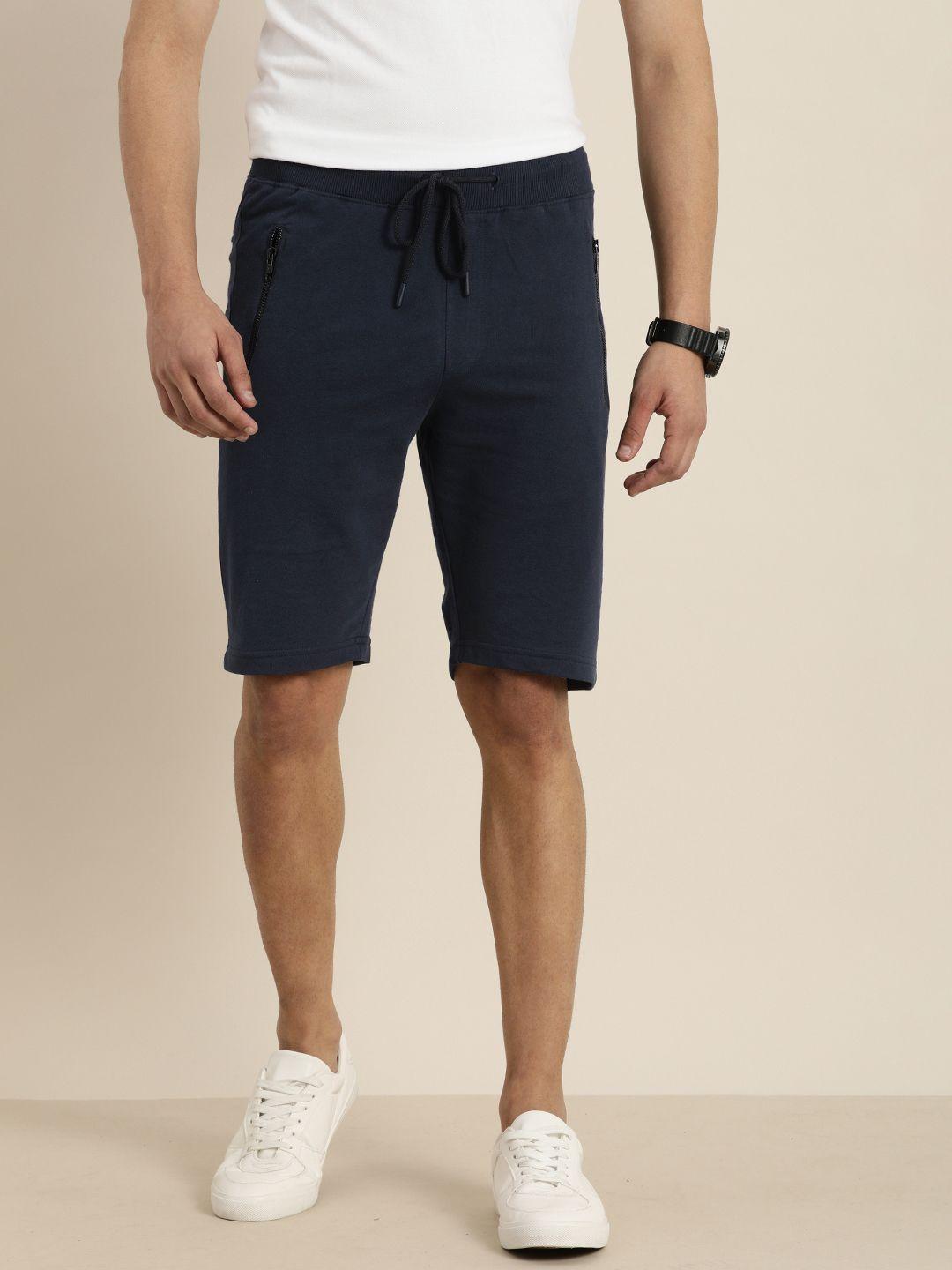 invictus men navy blue solid regular fit regular shorts