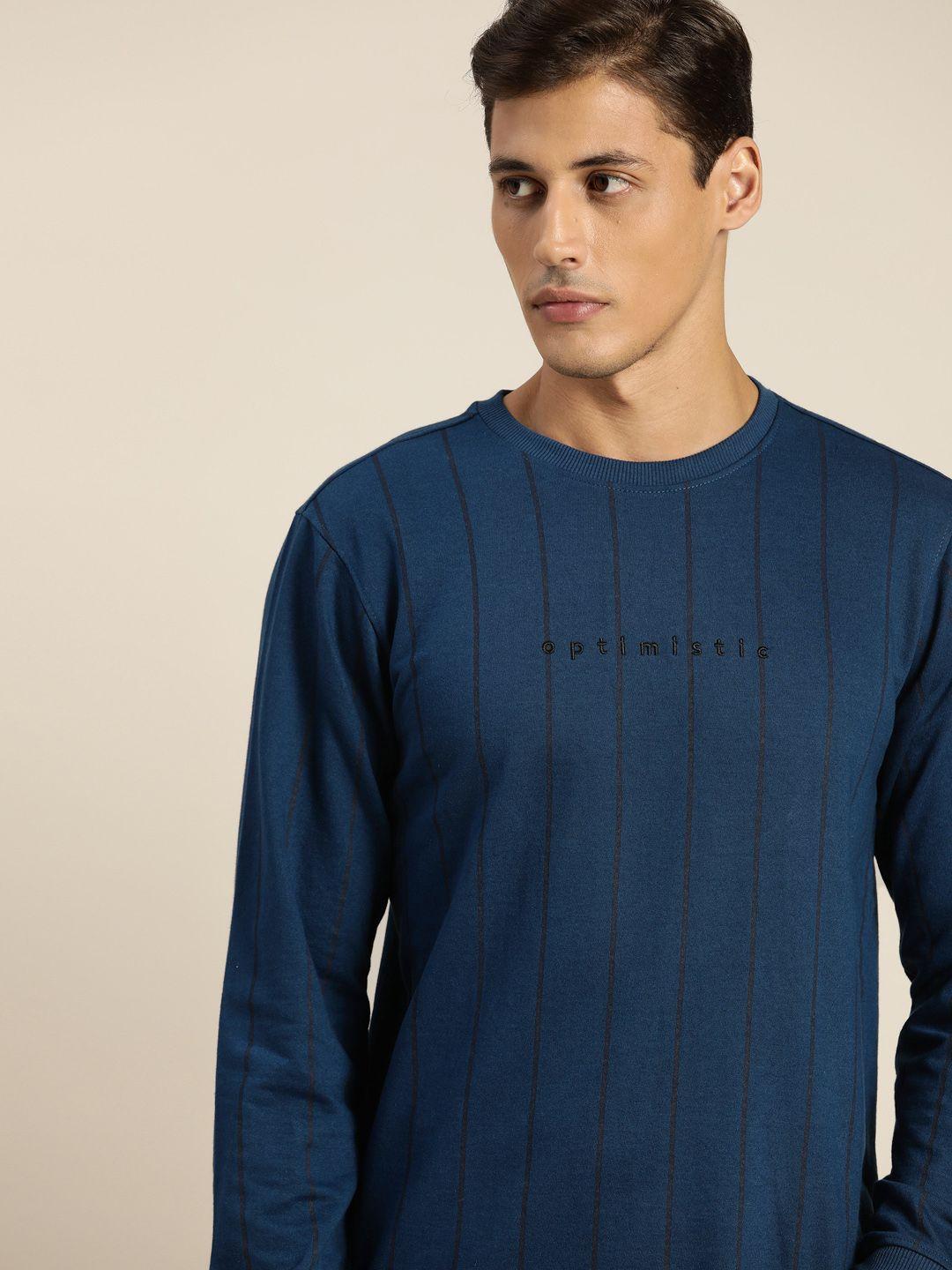 invictus men navy blue striped sweatshirt