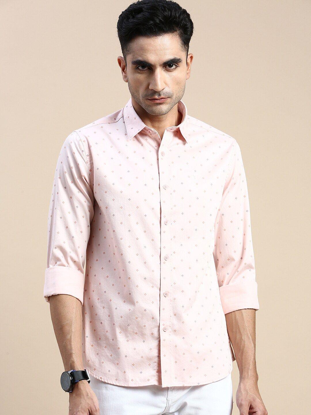 invictus men peach-coloured sport slim fit opaque printed casual shirt