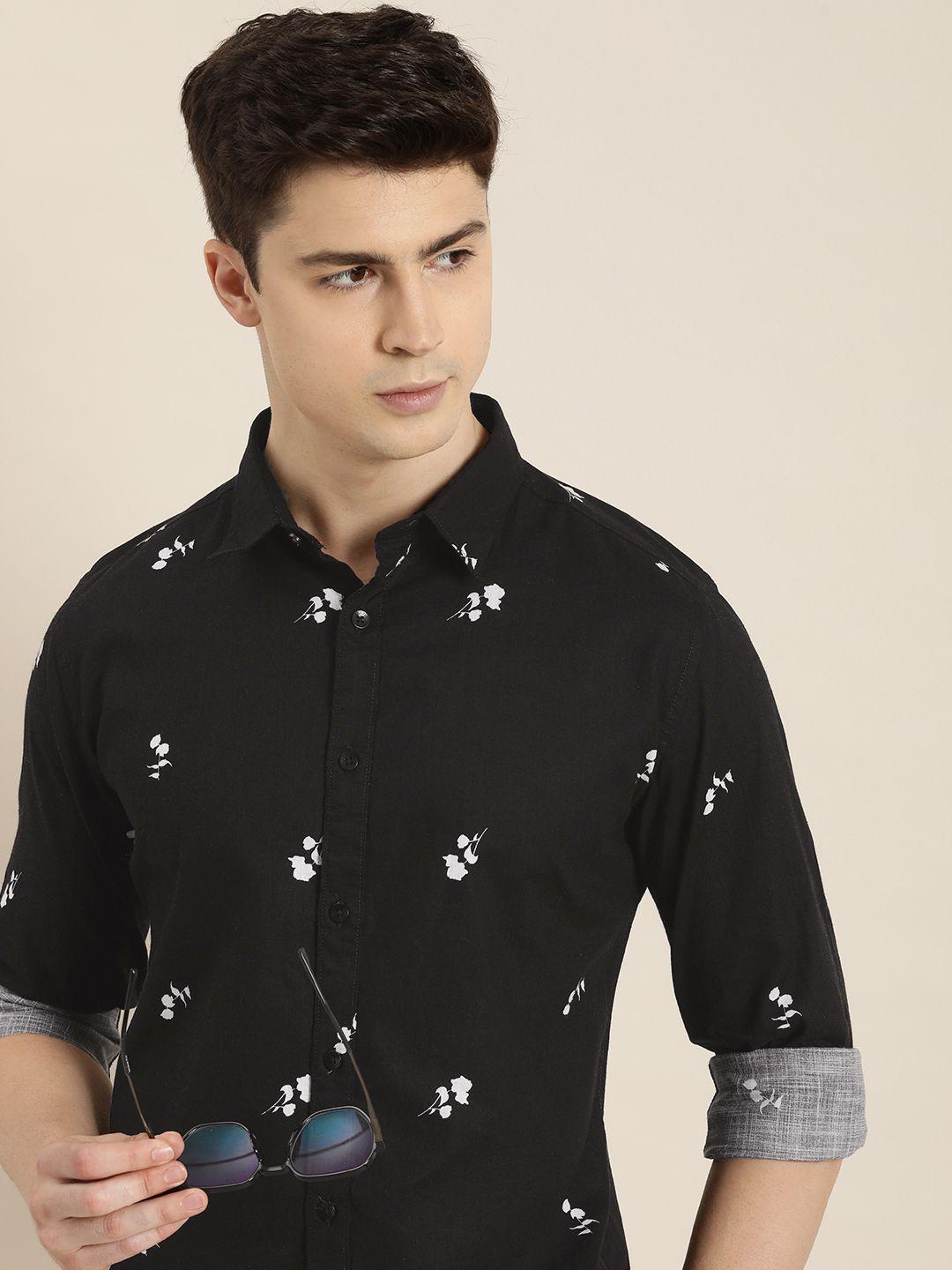 invictus men pure cotton slim fit floral opaque printed casual shirt