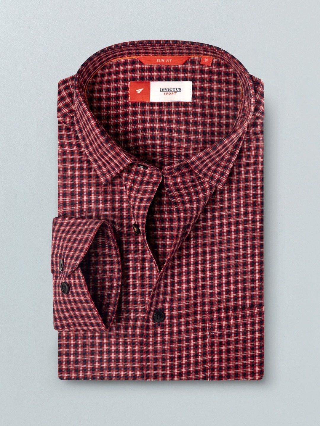 invictus men red & black slim fit checked sustainable casual shirt