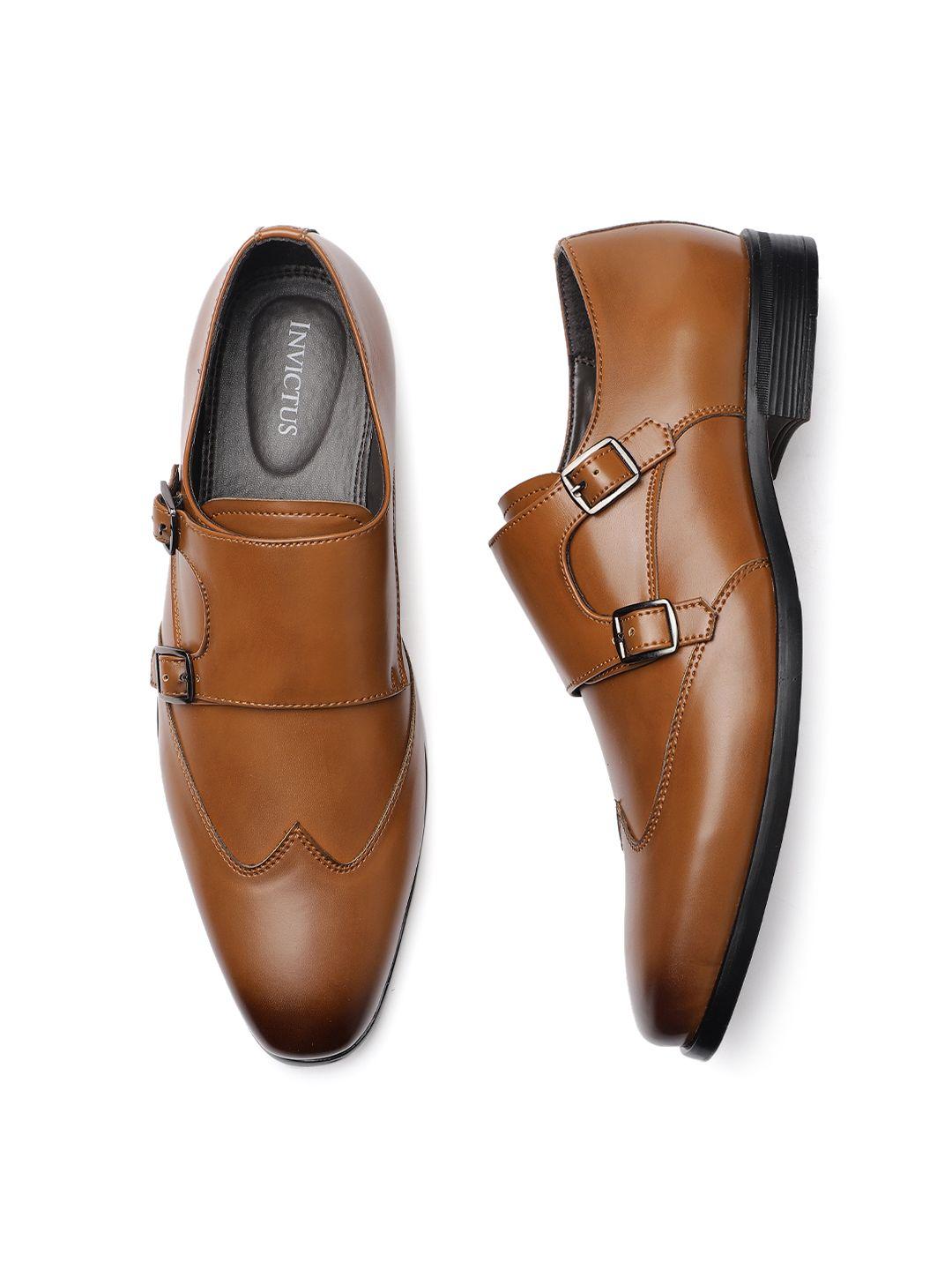 invictus men tan brown formal monk shoes
