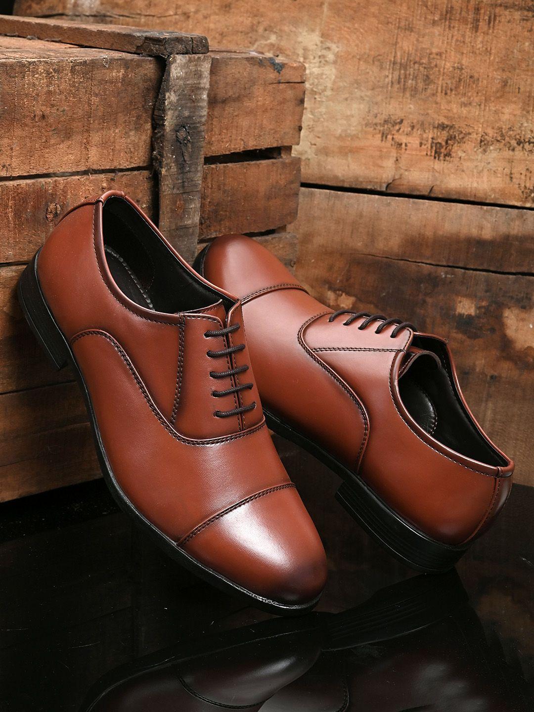 invictus men tan solid formal derby shoes