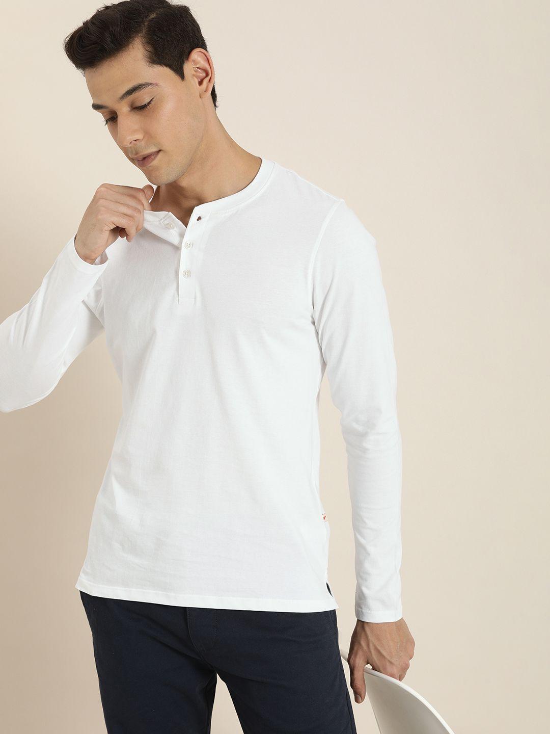 invictus men white pure cotton solid full sleeve t-shirt