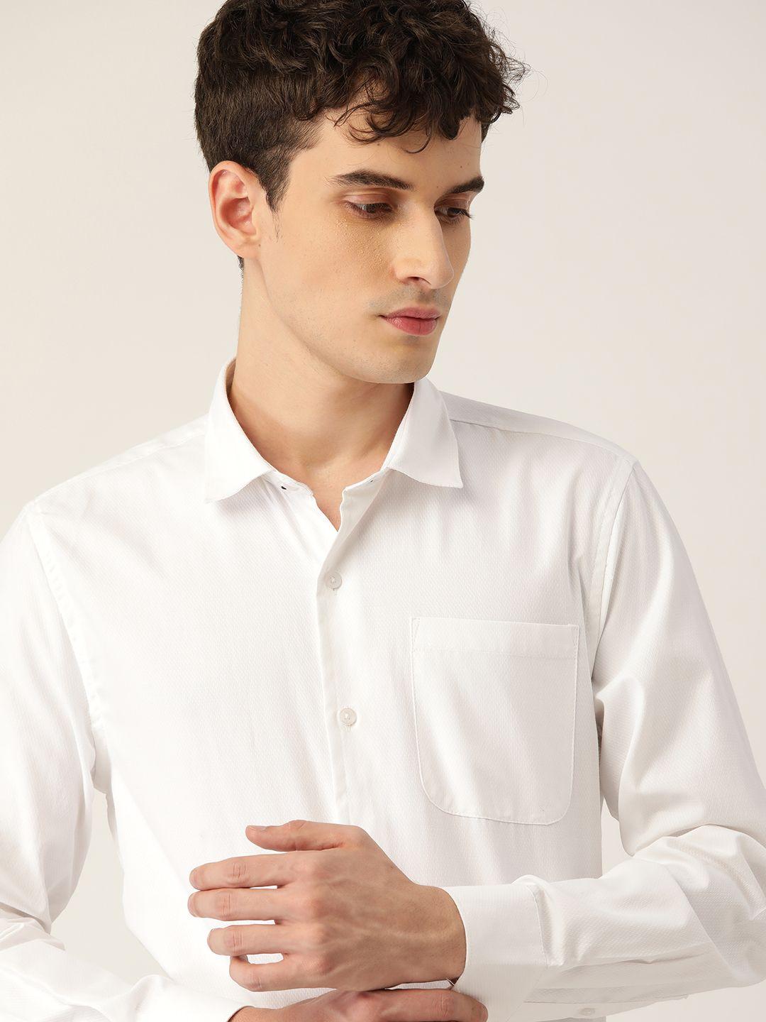 invictus men white self design slim fit pure cotton smart casual shirt