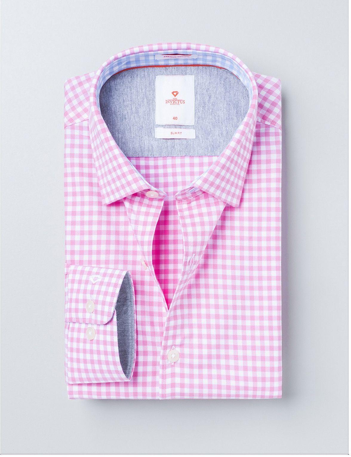 invictus pink & white checked slim fit casual shirt