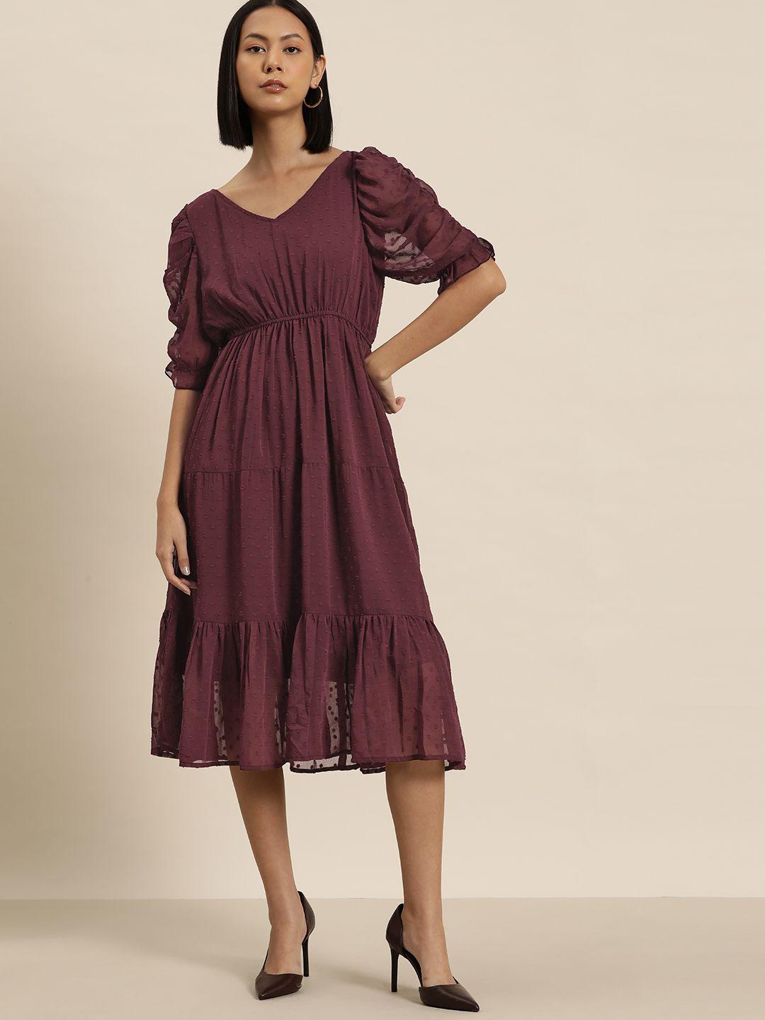 invictus puff sleeve georgette a-line midi dress