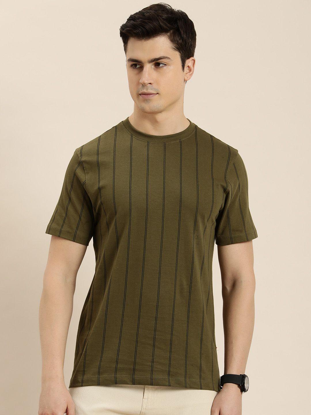 invictus pure cotton striped casual t-shirt