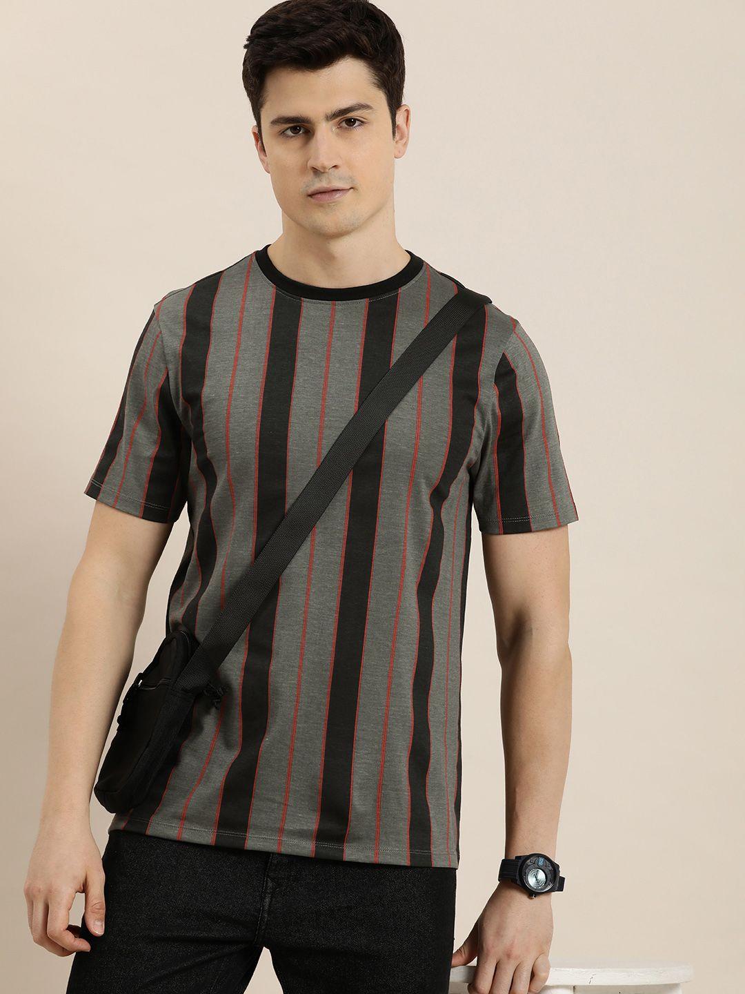 invictus pure cotton striped casual t-shirt