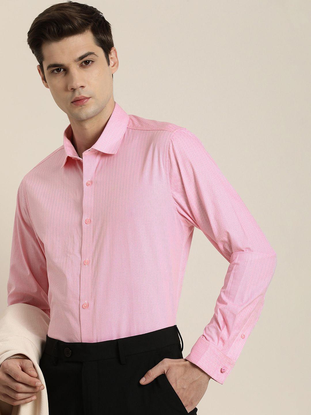 invictus slim fit chevron printed pure cotton formal shirt