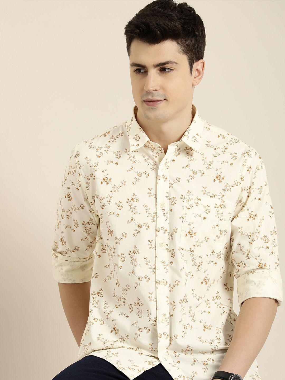 invictus slim fit floral printed pure cotton casual shirt