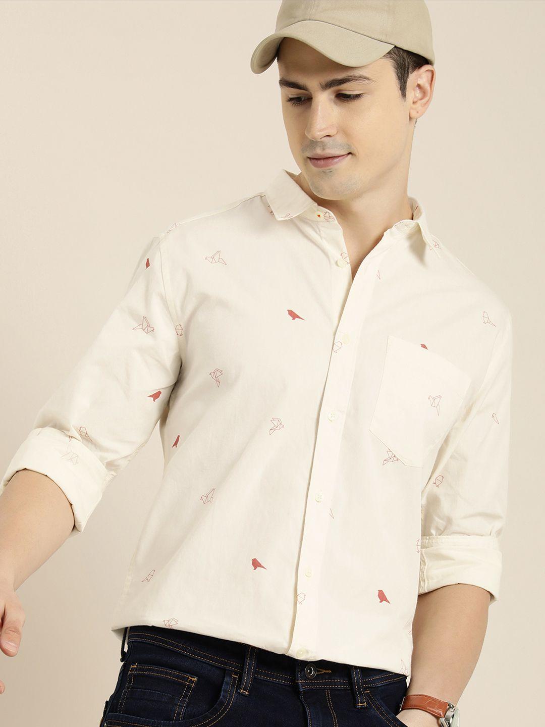 invictus slim fit geometric printed pure cotton casual shirt