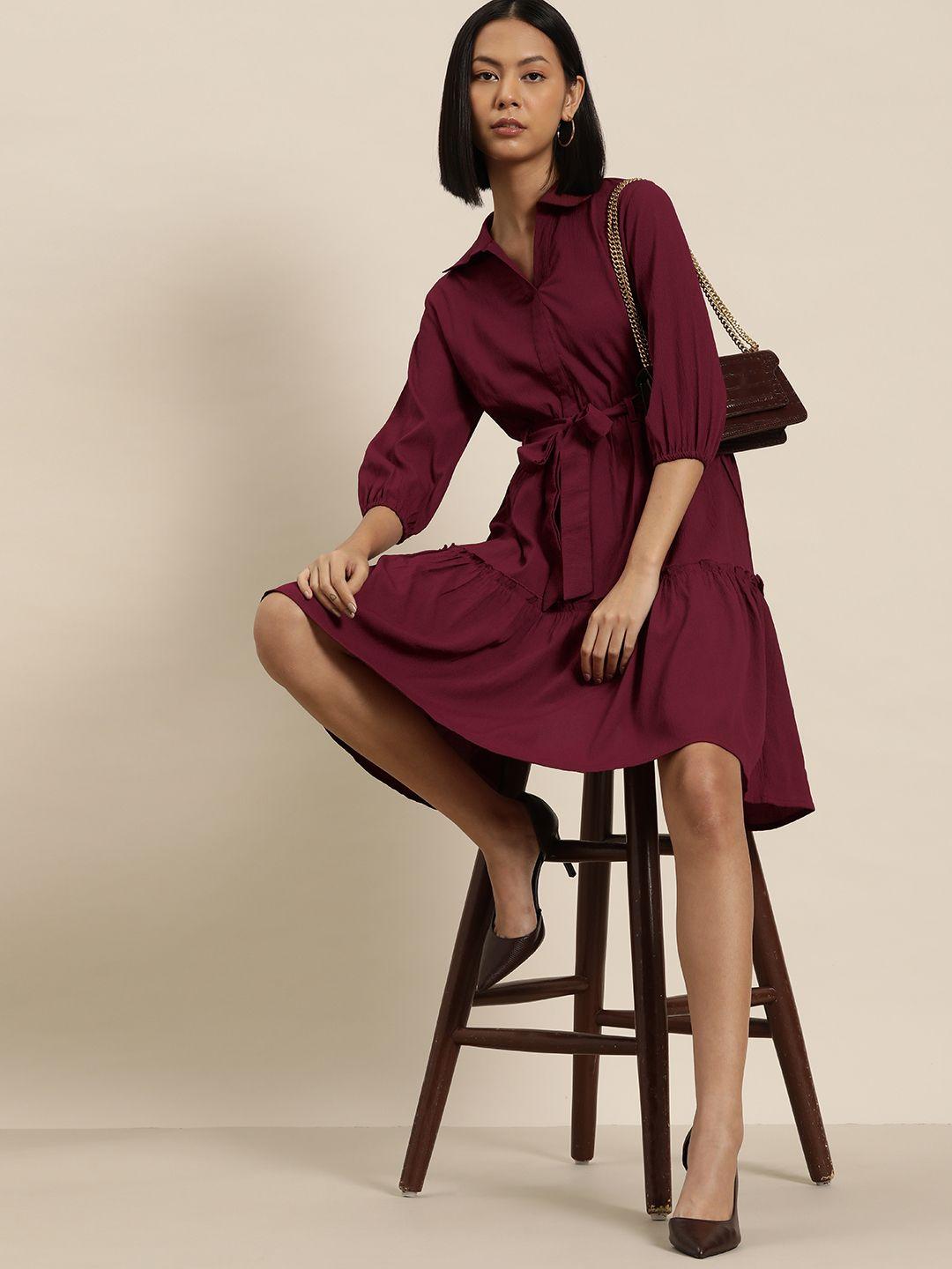 invictus solid crepe shirt dress