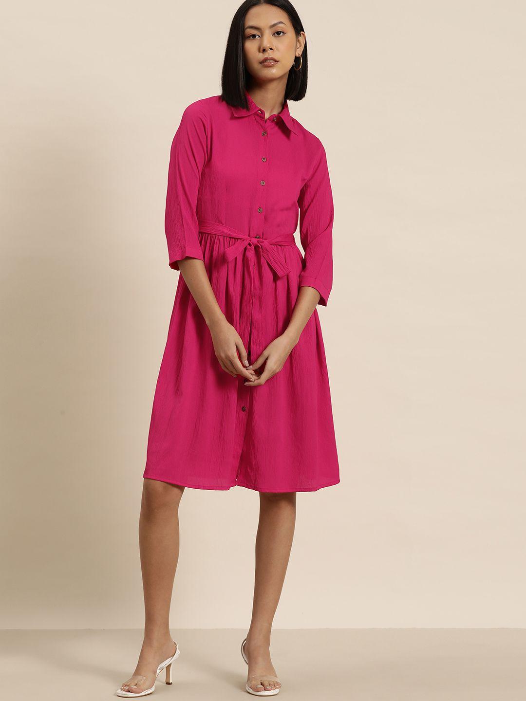 invictus solid crepe shirt dress