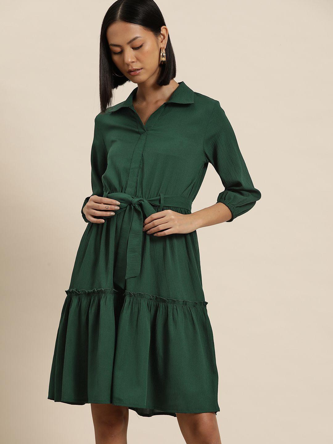 invictus solid crepe shirt dress